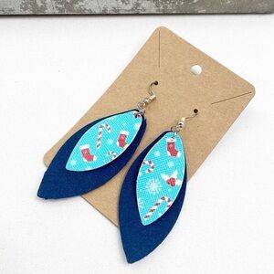 Christmas candy cane print teardrop hand made earrings